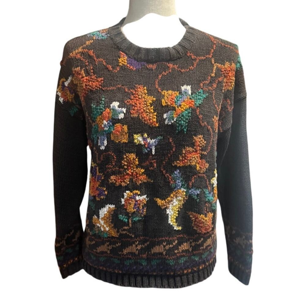 Vintage Reference Point Floral Knit Sweater Size Large - Picture 2 of 6